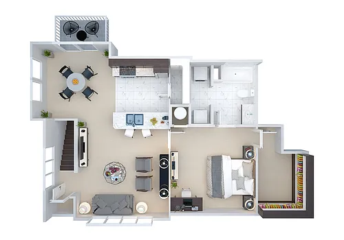 Floor plan 1 Bedroom1 Bath Villa, Up