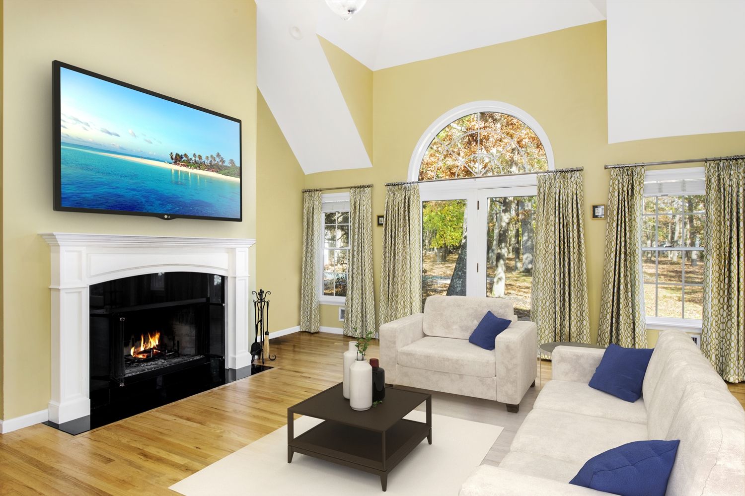  Virtually Staged Great Room with Sliders 