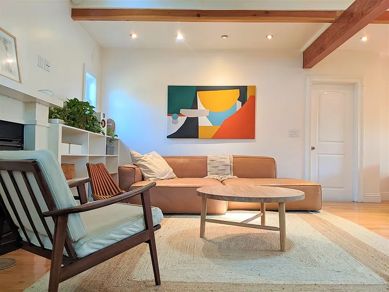 plenty of lights, high ceiling, wood floors