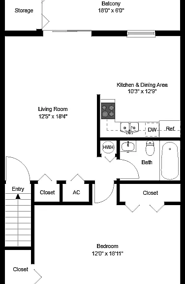 1 Bedroom 2nd Floor Floorplan 1 Bedroom 2nd Floor Floorplan