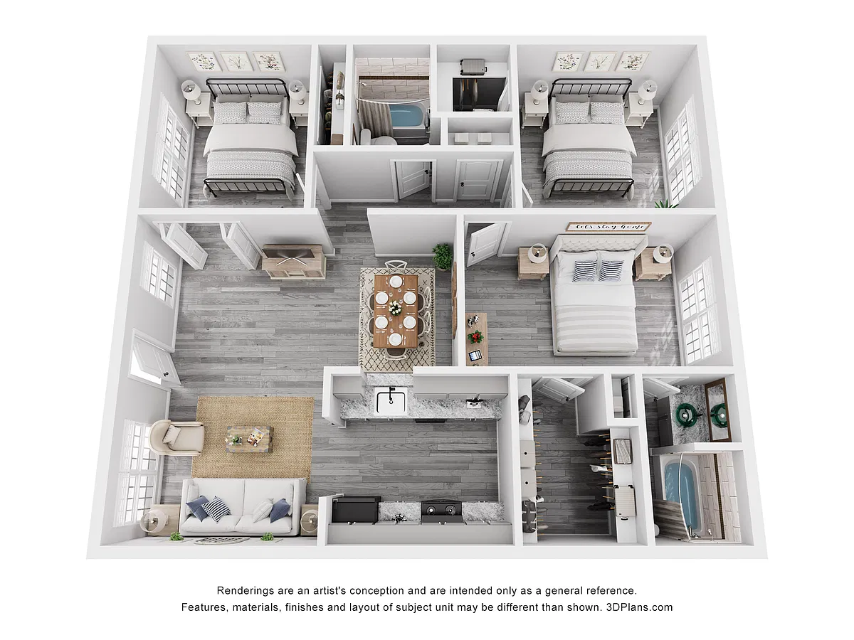 Floor plan 3 Bed 2 Bath Luxury Renovated 1132 sq ft