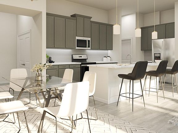 dining room with table for six open to kitchen