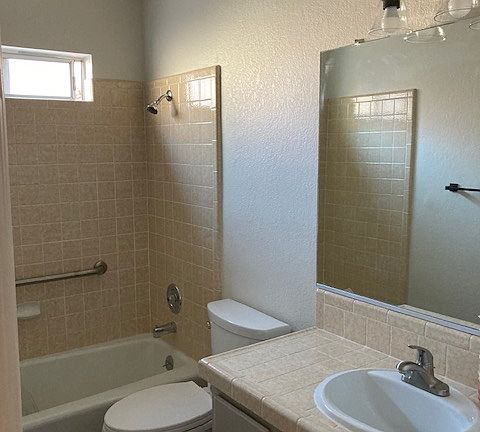 View of downstairs bathroom included in your rent. Entry next to bedroom entry.