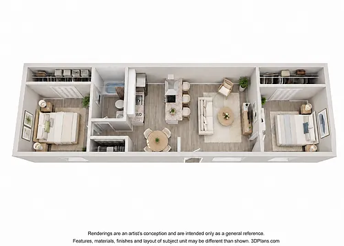 Floor plan Premium 2 Bedroom Open Layout + W/D