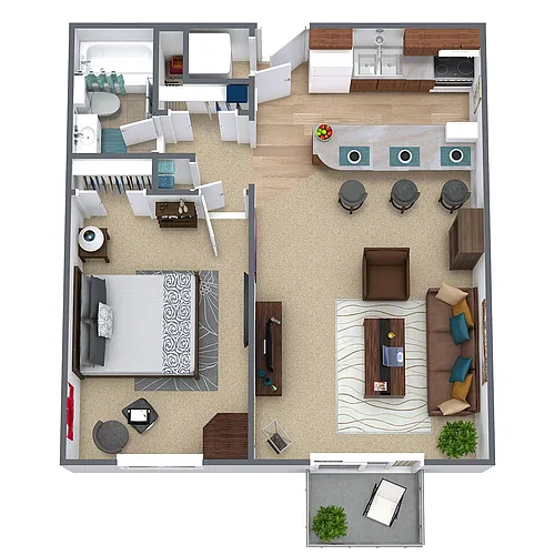 Floor plan 1 Bed/1Bath - Breakfast Bar - Classic