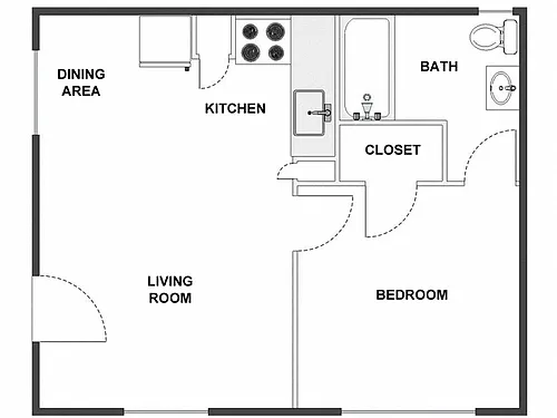 Floor plan 1 Bed / 1 Bath: Type A