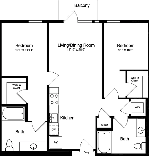 Floor plan 2 Bedroom A5 with Balcony