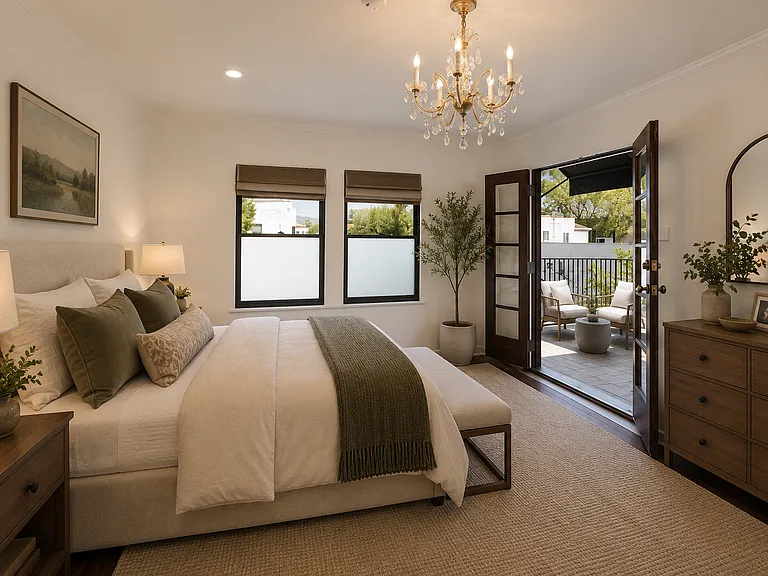 Primary Bedroom with Private Deck - Virtually Staged