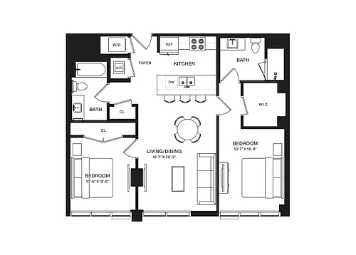 Floor plan 2 Bed/2 Bath-B3B