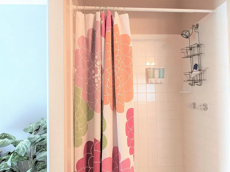 The shower in the master bathroom. Shampoo, conditioner and body wash are provided