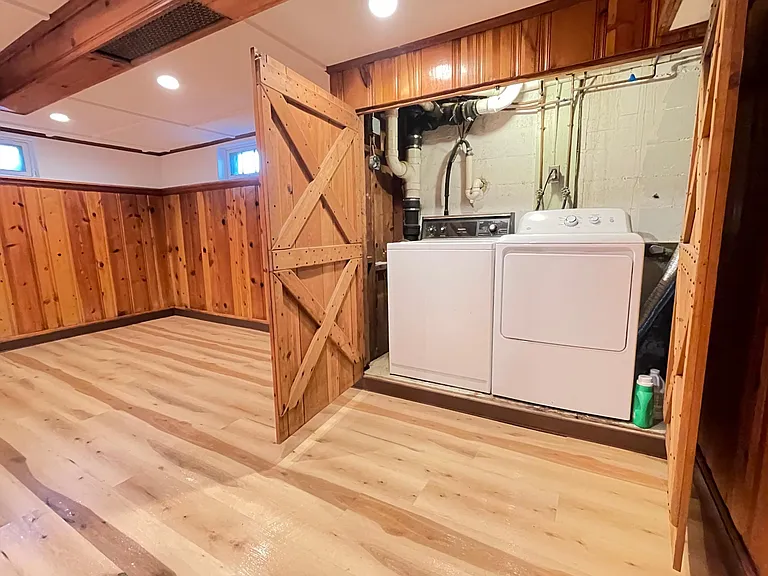 Laundry machines are included or feel free to bring your own. They disappear behind huge solid-wood doors when not in use.