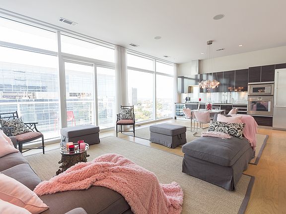 Floor to ceiling glass wall.