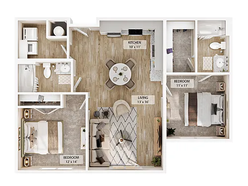 Floor plan 2-2BR Bluff Courtyard