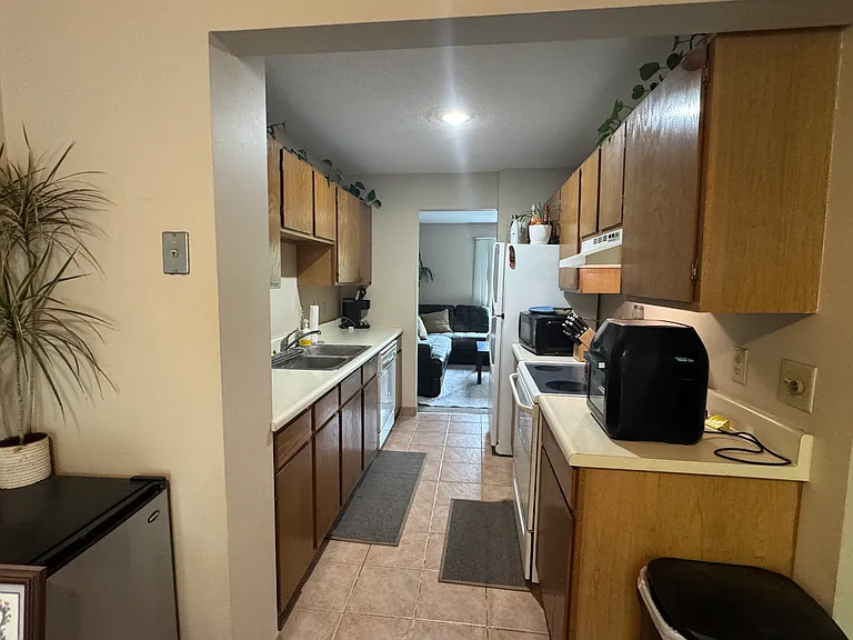 The kitchen has great cabinet and counter space!