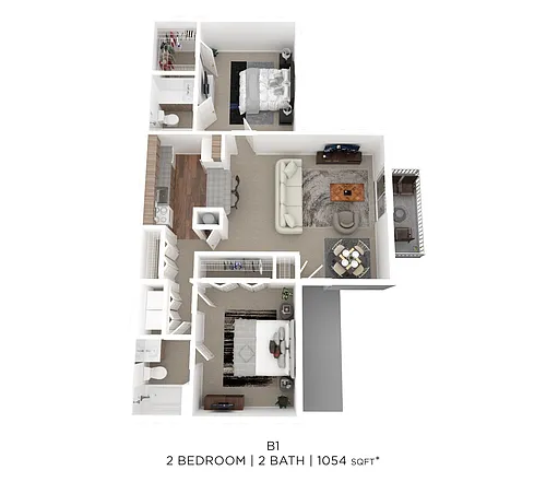 Floor plan Two Bed Two Bath 1054 Sqft