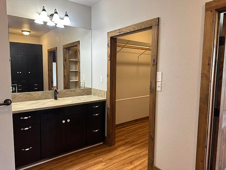 Primary bathroom and walk-in closet entry.