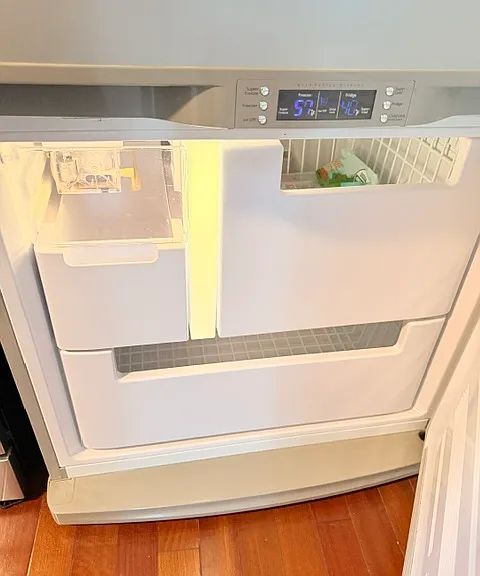 View of freezer. Icemaker to the left.
