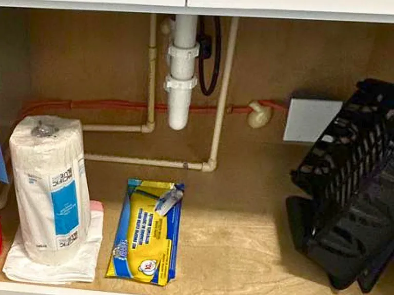 Essentials included: fire extinguisher, bags, and paper towels.