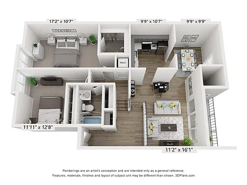 Floor plan C - 2BR 1BA (1045sf)
