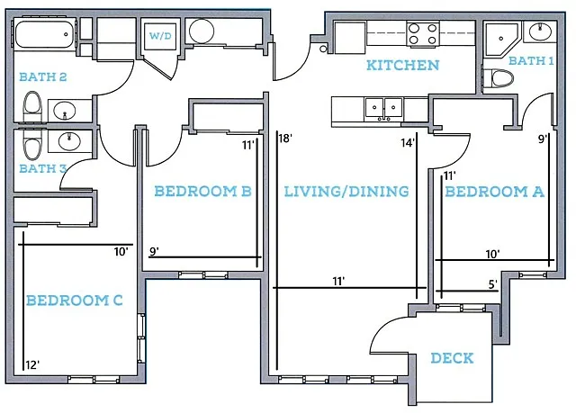 Floor plan 3BR/2.5BA - A