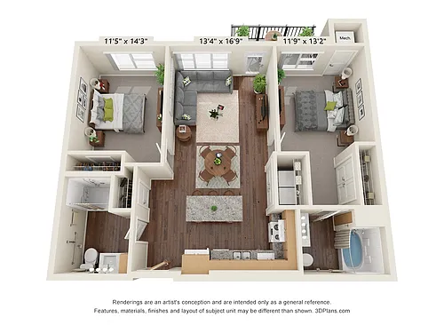 Floor plan 2BA (Wheelchair Accessible)