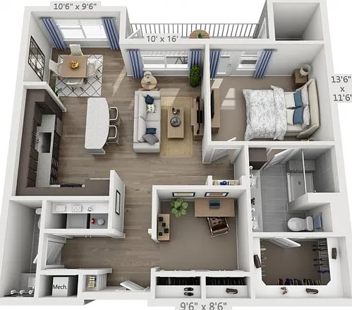 Floor plans are artist's rendering. All dimensions are approximate. Actual product and specifications may vary in dimension or detail. Not all features are available in every apartment. Prices and availability are subject to change. Floor plans are artist