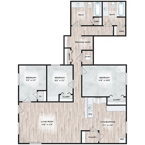 Floor plan 3 Bed 2 Bath