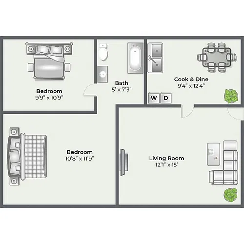 Floor plan 2 Bed 1 Bath