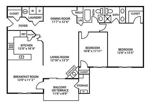 Floor plan 2 Bedroom 2 Bath