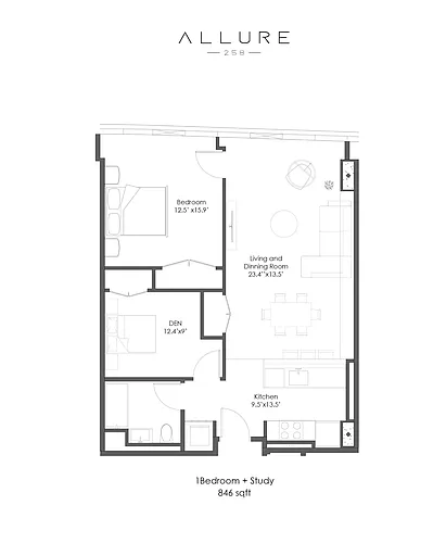 Floor plan One Bedroom Plus Study