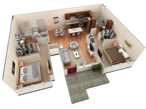 Floor plan 2 BR Grand Courtyard Garage