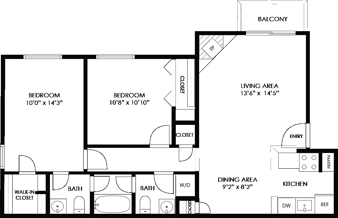 Floor plan Two Bed One and a Half Bath- Renovated