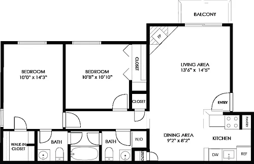 Floor plan Two Bed One and a Half Bath