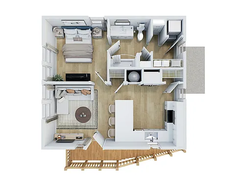 Floor plan 1br Stacked Duplex - Top Floor