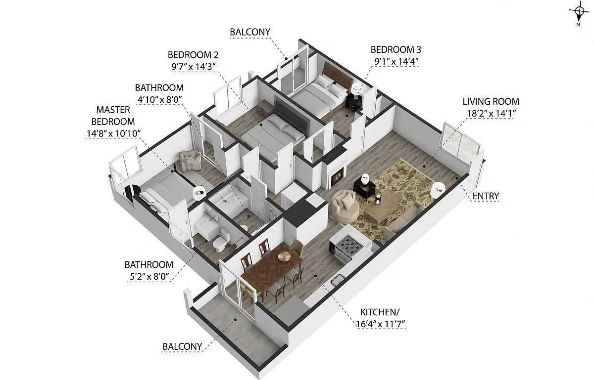 Floor plan 3 Bedroom 2 Bathroom
