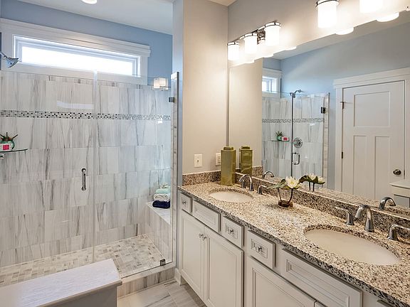 The primary bathroom of the Sage townhome at Nexton by Brookfield Residential.