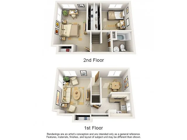 Floor plan 2 Bed 1 Bath Townhome Center