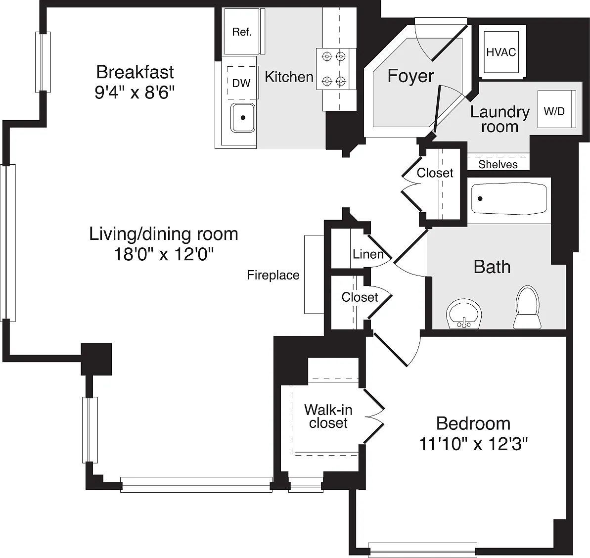 Floor plan 1 Bedroom DD
