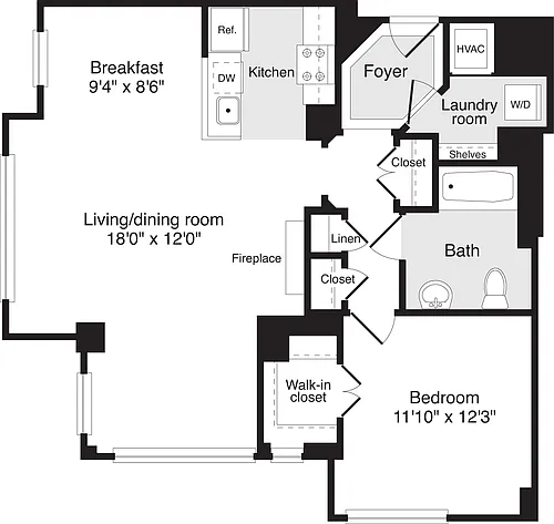 Floor plan 1 Bedroom HH