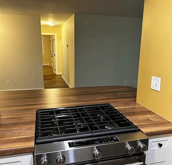 From the stove on the kitchen island you can monitor most of the activity in the unit.