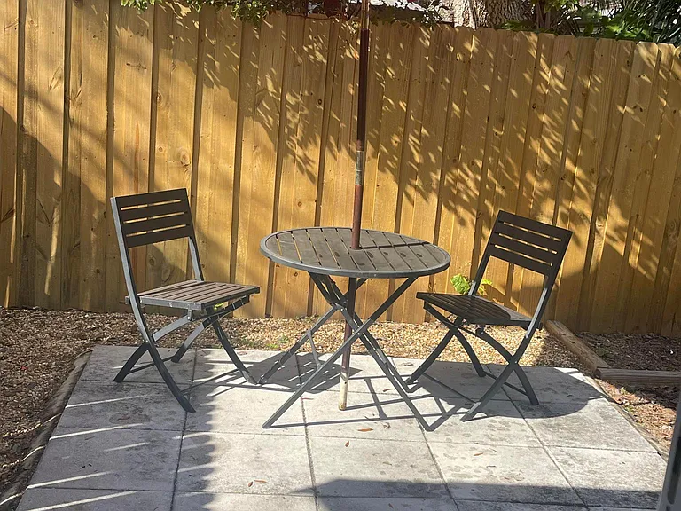 Private fenced in backyard