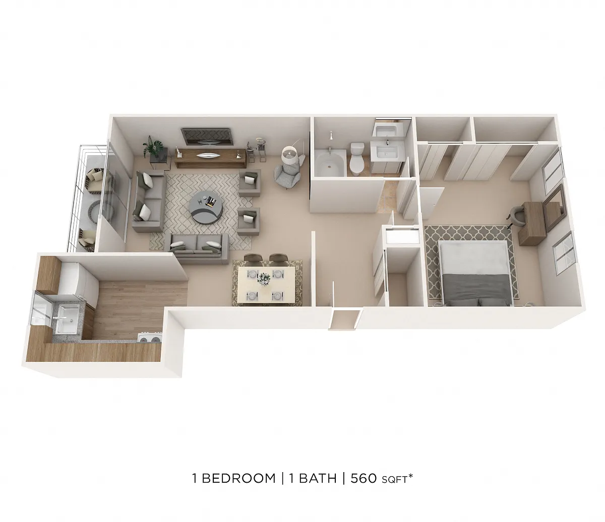 Floor plan One Bedroom- 560 sqft