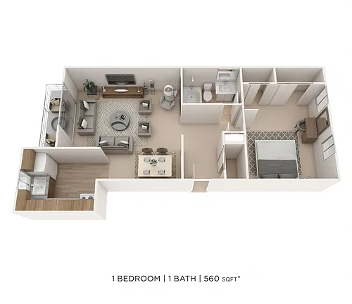 Floor plan One Bedroom- 560 sqft