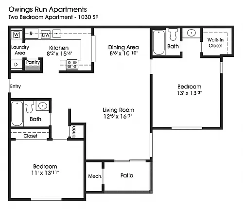 Floor plan 2BR 2BA (1030sf)