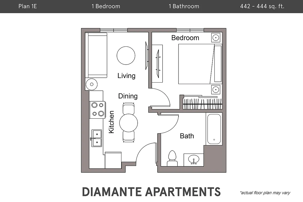 Floor plan Plan 1E - 1 Bedroom, 1 Bath