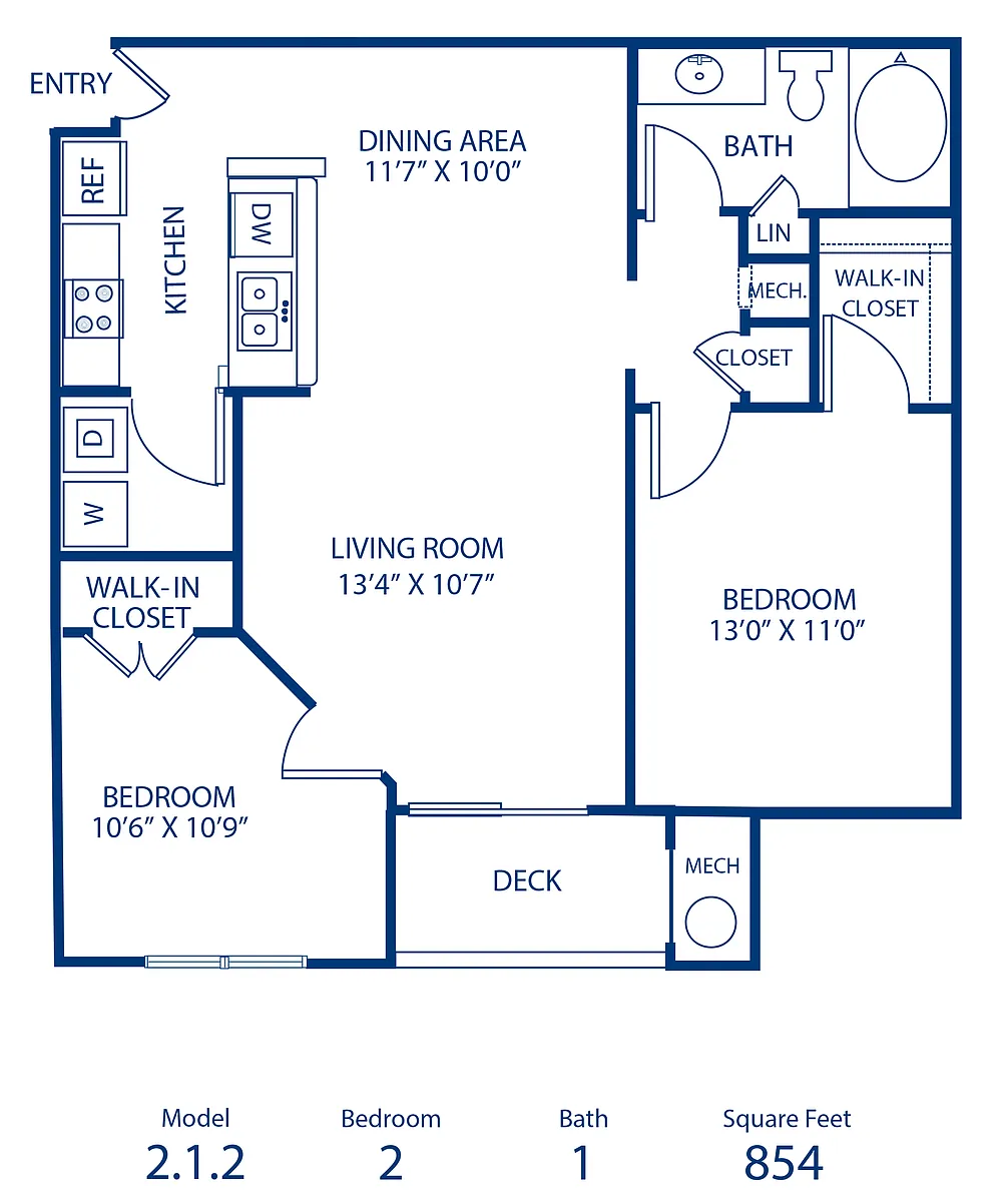 Floor plan 2BR 1BA 863 sqft
