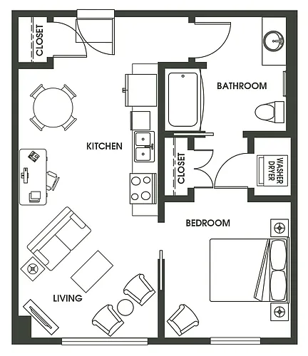 Floor plan 1 Bed 1 Bath A2