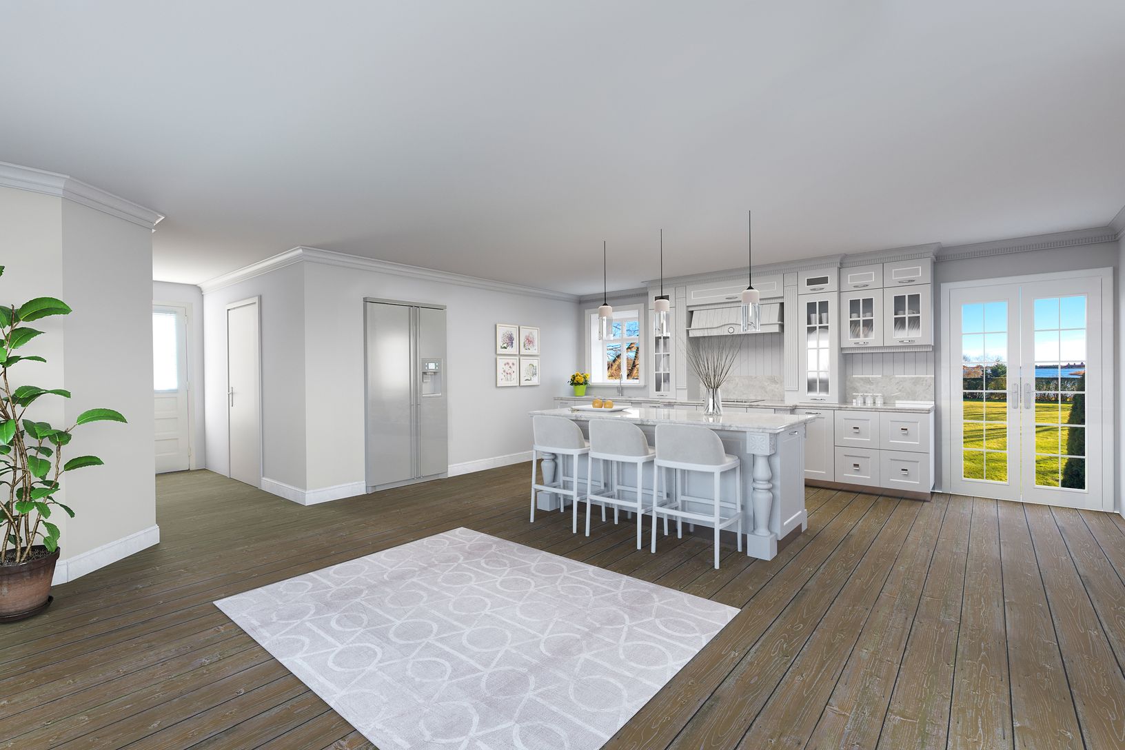 Digital rendering, kitchen