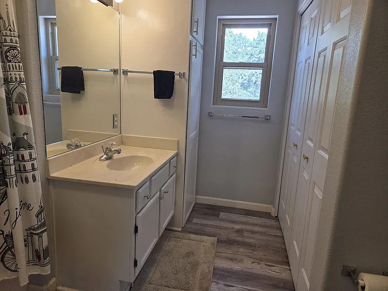 Second bathroom sink and laundry closet.