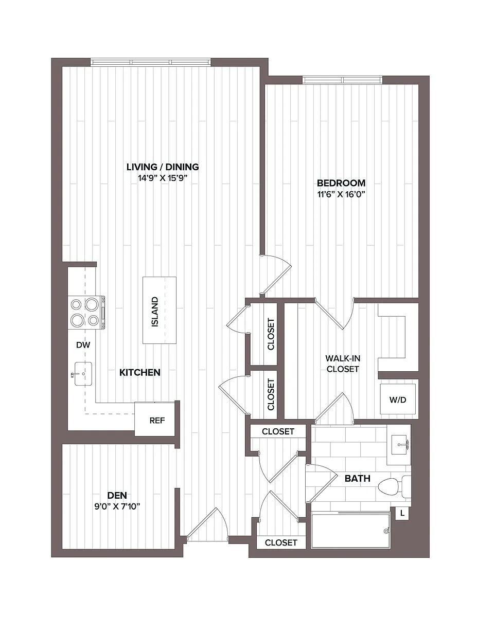 Floor plan 1 Bed/1 Bath Den - AD6 Bldg D
